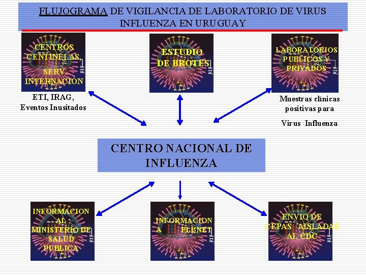FLUJOGRAMA DE VIGILANCIA DE LABORATORIO DE VIRUS INFLUENZA EN URUGUAY CENTROS CENTINELAS, SERV. INTERNACIÓN