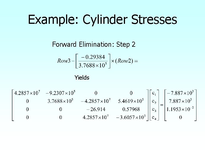 Example: Cylinder Stresses Forward Elimination: Step 2 Yields 