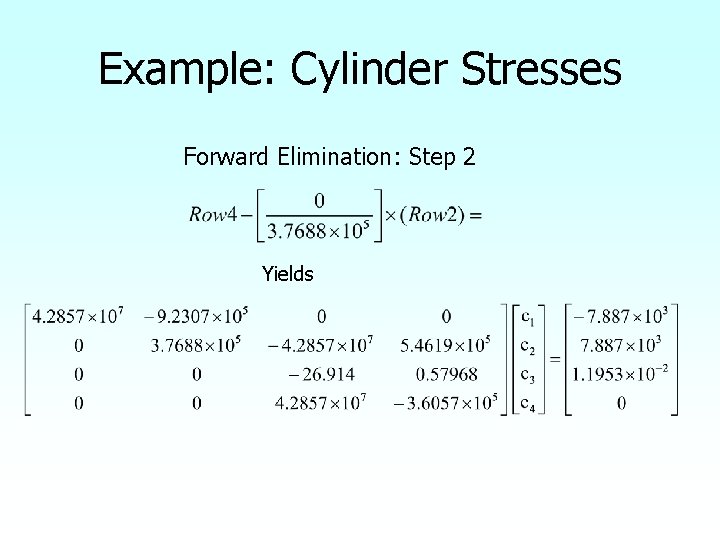 Example: Cylinder Stresses Forward Elimination: Step 2 Yields 