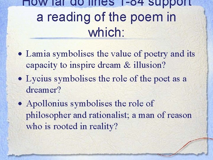 How far do lines 1 -84 support a reading of the poem in which: