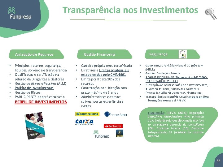 Transparência nos Investimentos • • • Princípios: retorno, segurança, liquidez, solvência e transparência Qualificação
