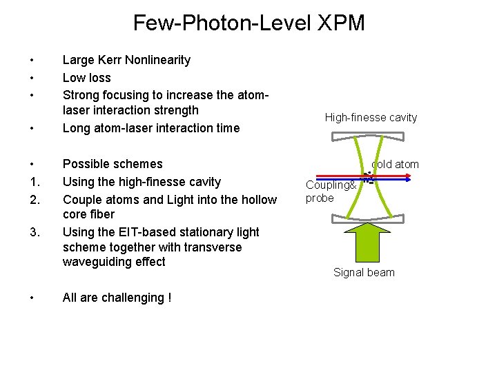 Few-Photon-Level XPM • • • 1. 2. 3. • Large Kerr Nonlinearity Low loss