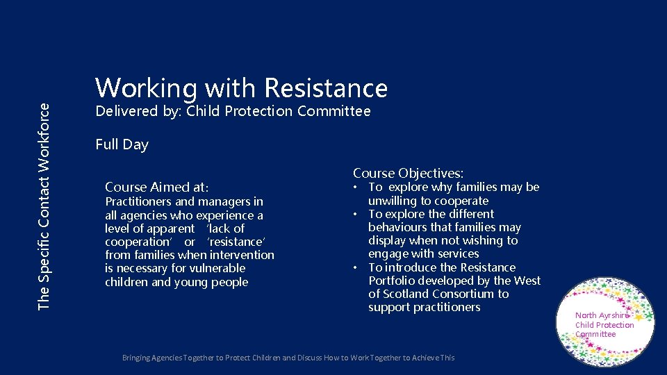 The Specific Contact Workforce Working with Resistance Delivered by: Child Protection Committee Full Day