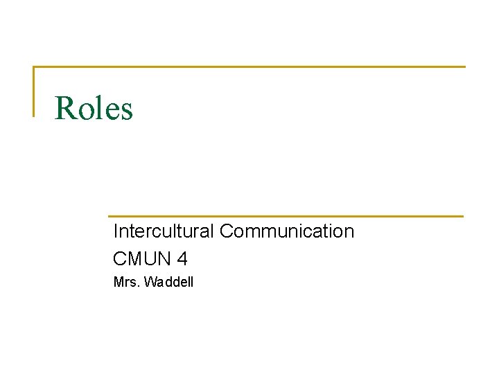Roles Intercultural Communication CMUN 4 Mrs. Waddell 