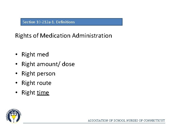 Section 10 -212 a-1. Definitions Rights of Medication Administration • • • Right med