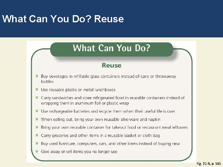 What Can You Do? Reuse Fig. 21 -9, p. 565 