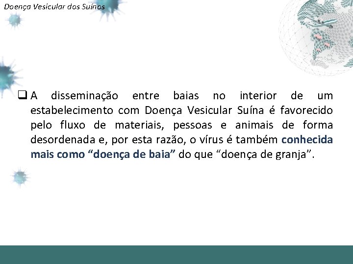 Doença Vesicular dos Suínos q A disseminação entre baias no interior de um estabelecimento