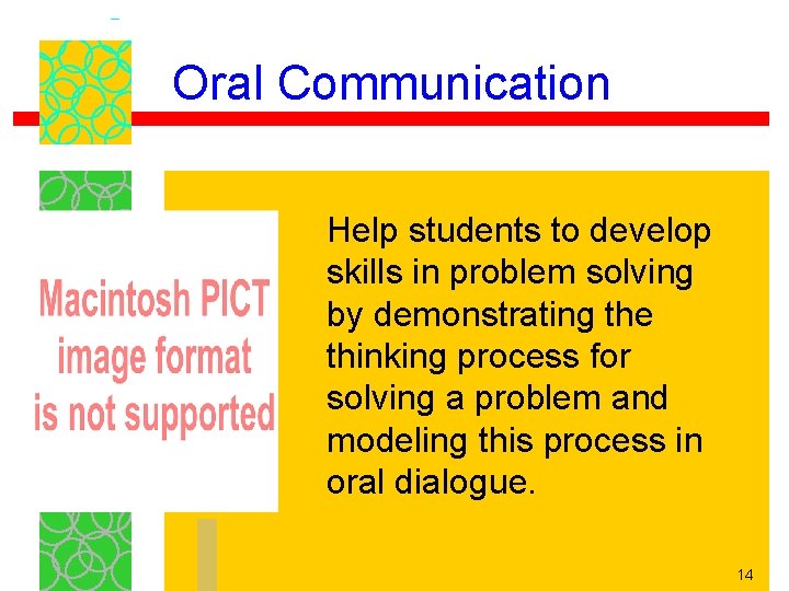 Oral Communication Help students to develop skills in problem solving by demonstrating the thinking Oral Communication Help students to develop skills in problem solving by demonstrating the thinking