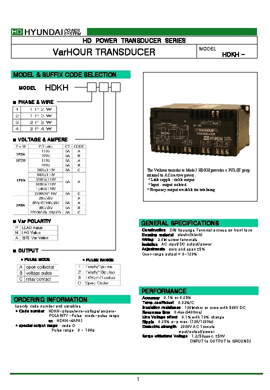 HD POWER TRANSDUCER SERIES Var. HOUR TRANSDUCER MODEL HDKH - MODEL & SUFFIX CODE