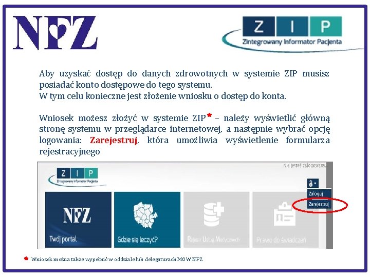 Aby uzyskać dostęp do danych zdrowotnych w systemie ZIP musisz posiadać konto dostępowe do