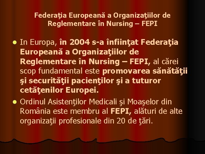 Federaţia Europeană a Organizaţiilor de Reglementare în Nursing – FEPI In Europa, în 2004