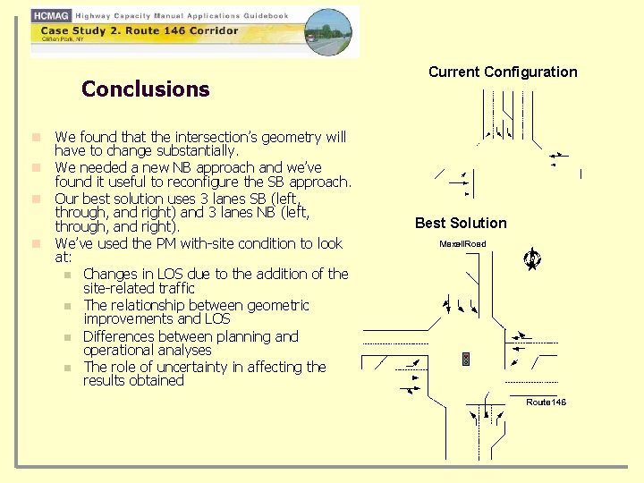 Conclusions We found that the intersection’s geometry will have to change substantially. n We