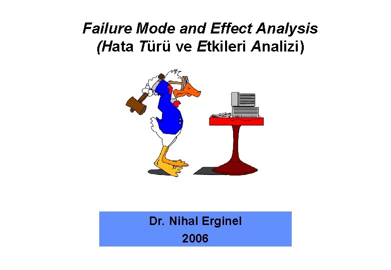 Failure Mode and Effect Analysis (Hata Türü ve Etkileri Analizi) Dr. Nihal Erginel 2006