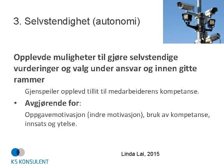 3. Selvstendighet (autonomi) Opplevde muligheter til gjøre selvstendige vurderinger og valg under ansvar og