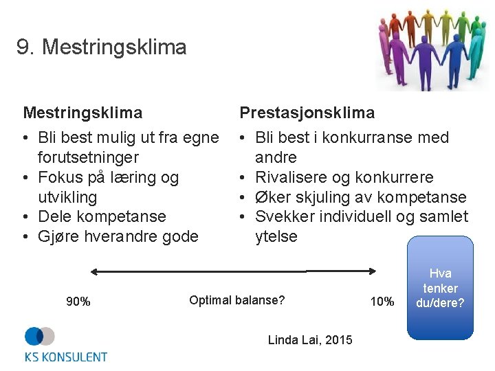 9. Mestringsklima • Bli best mulig ut fra egne forutsetninger • Fokus på læring