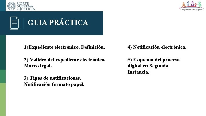 GUIA PRÁCTICA 1)Expediente electrónico. Definición. 4) Notificación electrónica. 2) Validez del expediente electrónico. Marco