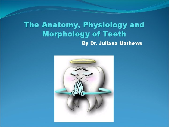 The Anatomy, Physiology and Morphology of Teeth By Dr. Juliana Mathews 