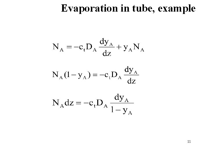 Evaporation in tube, example 11 