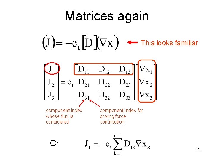 Matrices again This looks familiar component index whose flux is considered Or component index