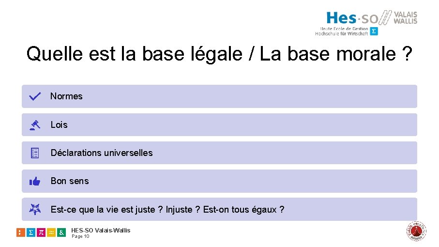 Quelle est la base légale / La base morale ? Normes Lois Déclarations universelles