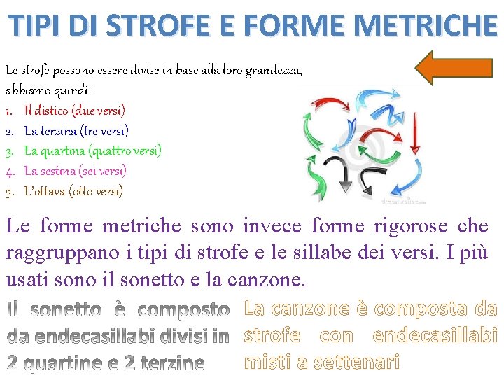 TIPI DI STROFE E FORME METRICHE Le strofe possono essere divise in base alla