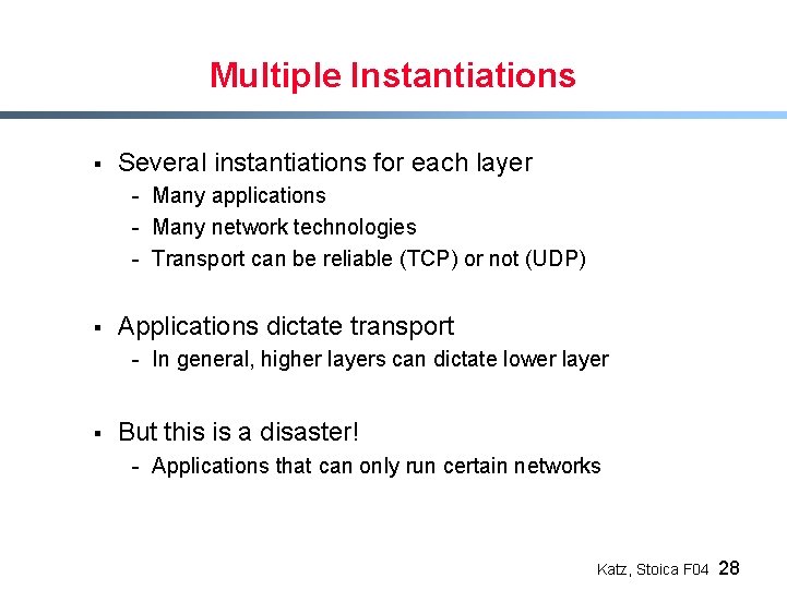Multiple Instantiations § Several instantiations for each layer - Many applications - Many network
