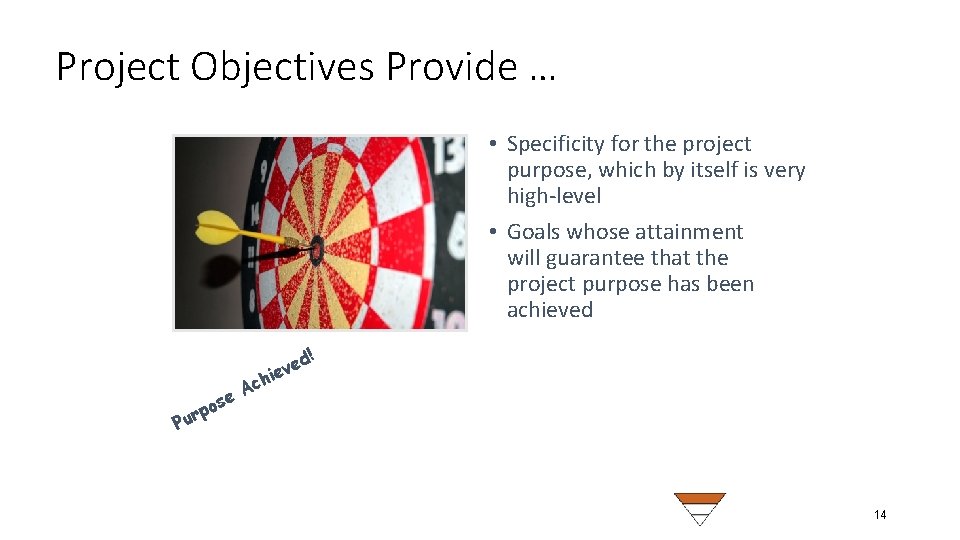 Project Objectives Provide … • Specificity for the project purpose, which by itself is