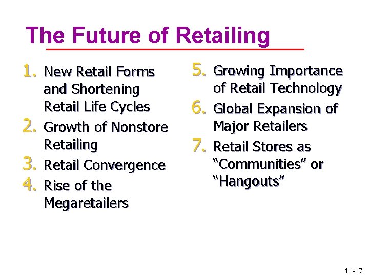 The Future of Retailing 1. New Retail Forms 2. 3. 4. and Shortening Retail