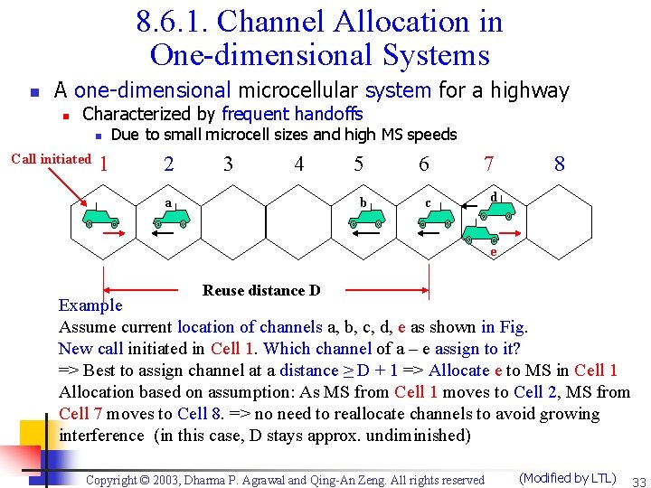 8. 6. 1. Channel Allocation in One-dimensional Systems n A one-dimensional microcellular system for