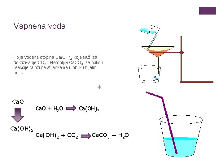 Vapnena voda To je vodena otopina Ca(OH)2 koja služi za dokazivanje CO 2. Netopljivi