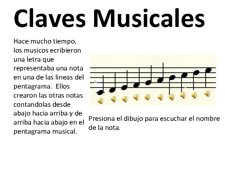 Claves Musicales Hace mucho tiempo, los musicos ecribieron una letra que representaba una nota