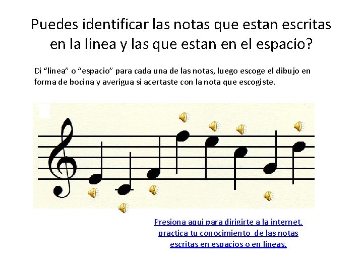 Puedes identificar las notas que estan escritas en la linea y las que estan