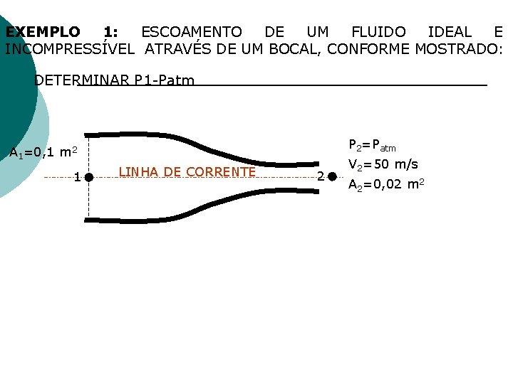 EXEMPLO 1: ESCOAMENTO DE UM FLUIDO IDEAL E INCOMPRESSÍVEL ATRAVÉS DE UM BOCAL, CONFORME EXEMPLO 1: ESCOAMENTO DE UM FLUIDO IDEAL E INCOMPRESSÍVEL ATRAVÉS DE UM BOCAL, CONFORME