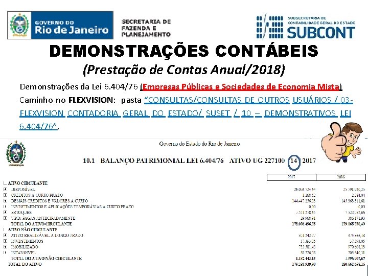 DEMONSTRAÇÕES CONTÁBEIS (Prestação de Contas Anual/2018) Demonstrações da Lei 6. 404/76 (Empresas Públicas e