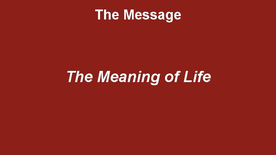 The Message The Meaning of Life The Message The Meaning of Life