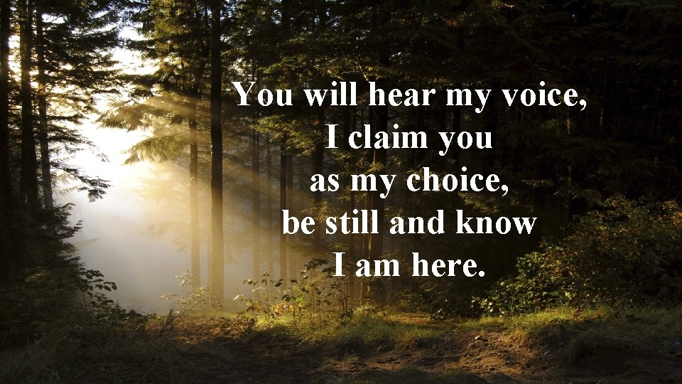 You will hear my voice, I claim you as my choice, be still and