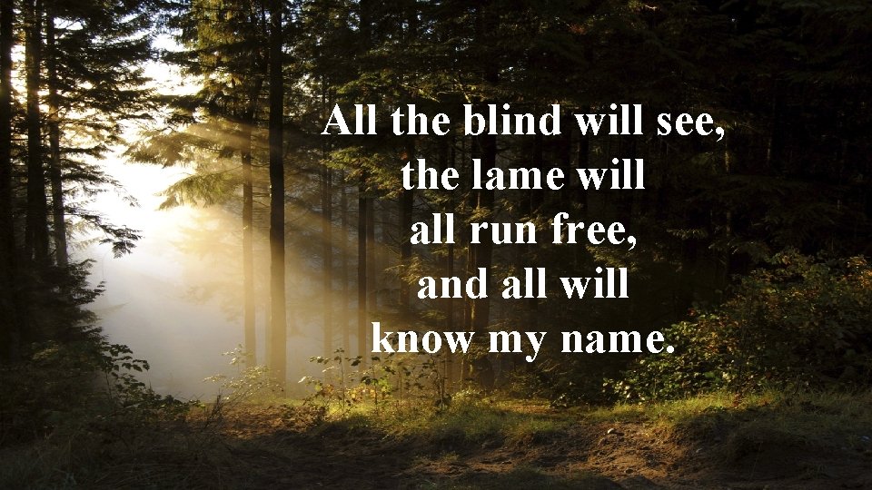 All the blind will see, the lame will all run free, and all will All the blind will see, the lame will all run free, and all will