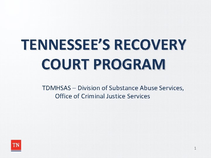 TENNESSEE’S RECOVERY COURT PROGRAM TDMHSAS – Division of Substance Abuse Services, Office of Criminal