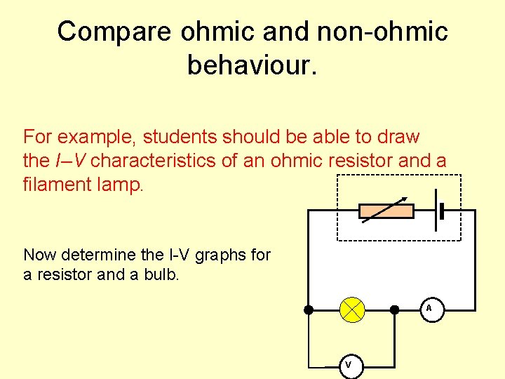 Compare ohmic and non-ohmic behaviour. For example, students should be able to draw the