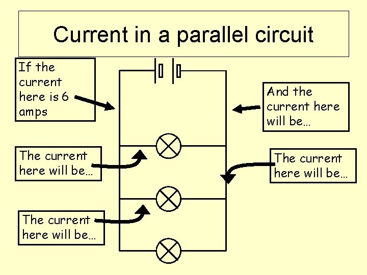 Current in a parallel circuit If the current here is 6 amps The current