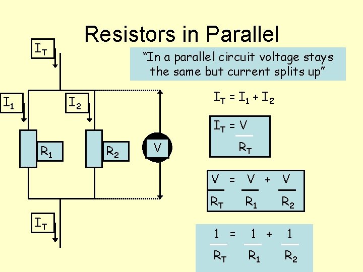 Resistors in Parallel IT I 1 “In a parallel circuit voltage stays the same