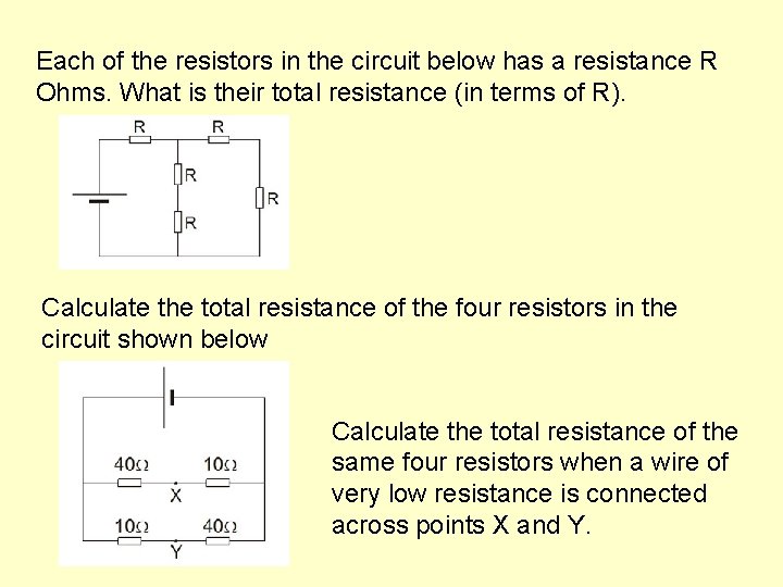 Each of the resistors in the circuit below has a resistance R Ohms. What