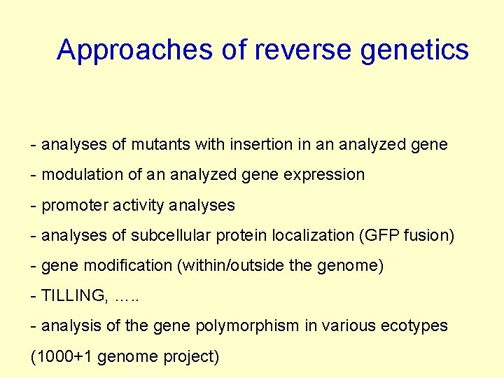 Approaches of reverse genetics - analyses of mutants with insertion in an analyzed gene