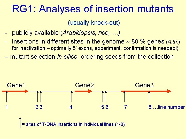 RG 1: Analyses of insertion mutants (usually knock-out) - publicly available (Arabidopsis, rice, …)