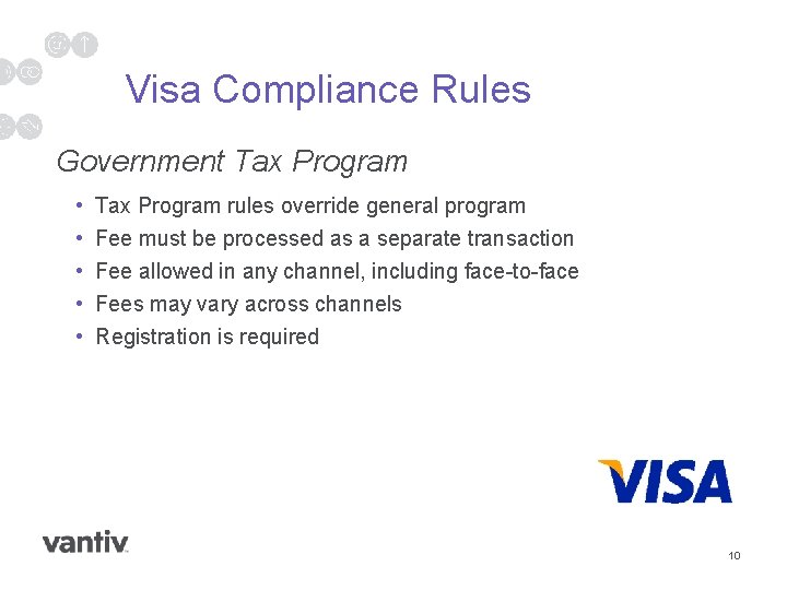 Visa Compliance Rules Government Tax Program • • • Tax Program rules override general
