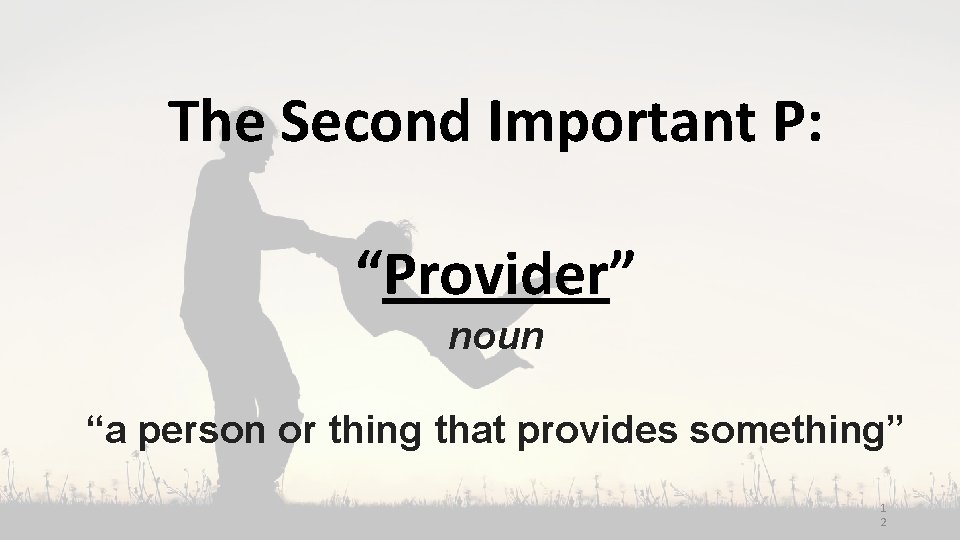 The Second Important P: “Provider” noun “a person or thing that provides something” 1