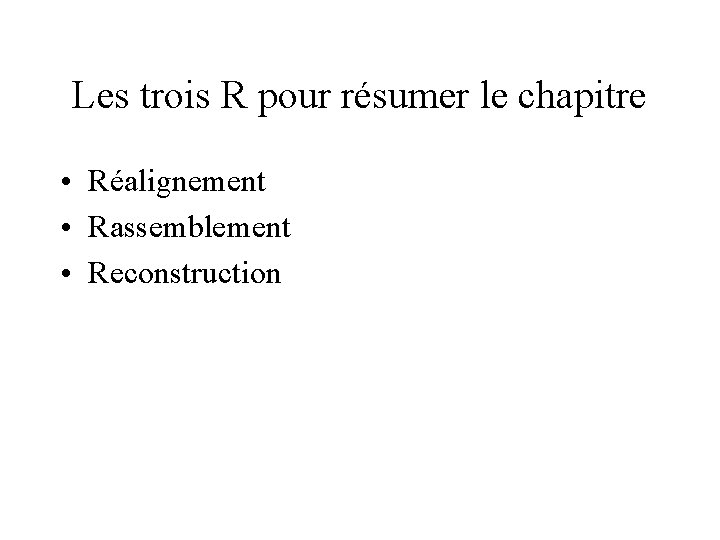 Les trois R pour résumer le chapitre • Réalignement • Rassemblement • Reconstruction 