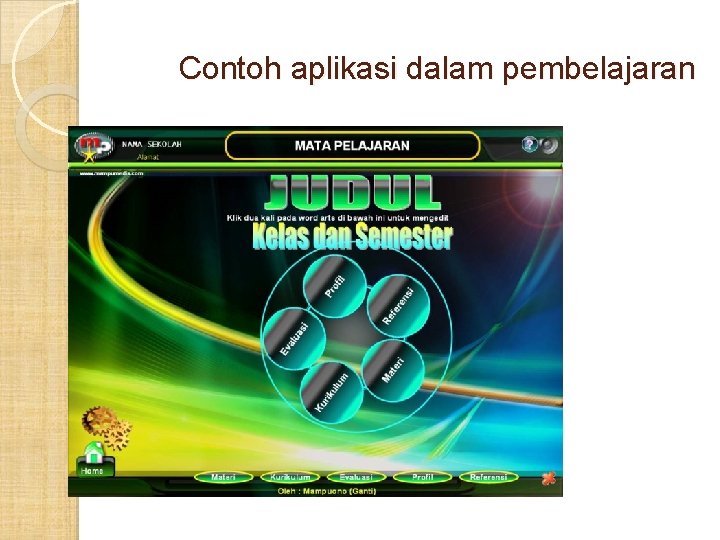 Contoh aplikasi dalam pembelajaran Contoh aplikasi dalam pembelajaran