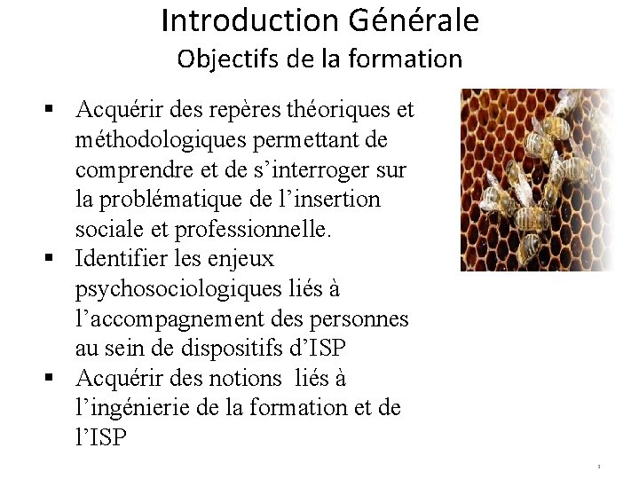 Introduction Générale Objectifs de la formation § Acquérir des repères théoriques et méthodologiques permettant