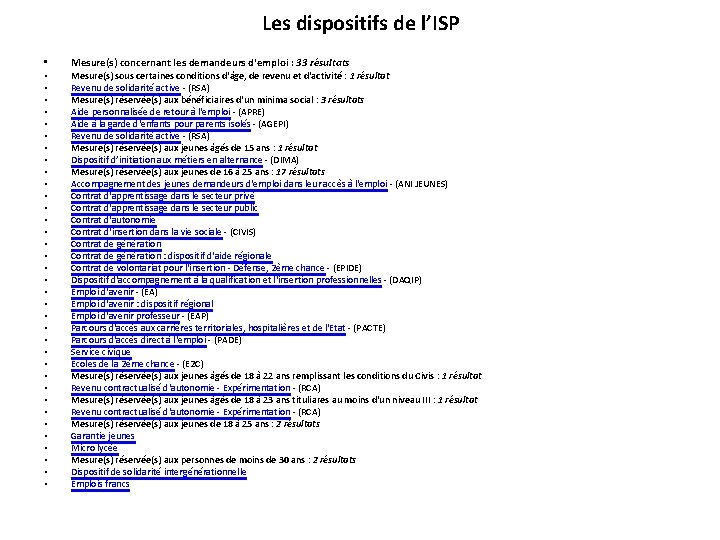 Les dispositifs de l’ISP • • • • • • • • • Mesure(s)